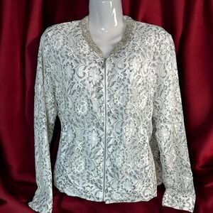 Candie's White Gray Lace Zip XL Jacket Bling Collar Romantic Coquette Gothic
